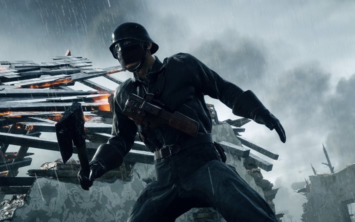 Battlefield 1, 5k, 2016 games, soldier, rain, shooter