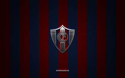 Club Cerro Porteno logo, Paraguayan football team, Paraguayan Primera Division, red blue carbon background, Club Cerro Porteno emblem, football, Club Cerro Porteno, Paraguay, Club Cerro Porteno metal logo