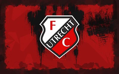 FC Utrecht grunge logo, 4k, Eredivisie, red grunge background, soccer, FC Utrecht emblem, football, FC Utrecht logo, FC Utrecht, dutch football club, Utrecht FC