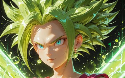 4k, كيفلا دراغون بول, الظلام, خلفية مجردة خضراء, دي بي اس, لَوحَة, دراغون بول, كيفلا, كالي, كيفلا دي بي اس, دراغون بول سوبر, شخصيات دي بي اس