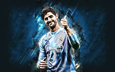 thibaut courtois, real madrid cf, belgialaiset jalkapalloilijat, maalivahti, sininen kivi tausta, peukku ylös, grunge taidetta, jalkapallo, real madrid, la liga, thibaut nicolas marc courtois, laliga, thibaut courtois real madrid