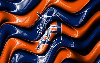 logotipo 3d de los tigres de detroit, 4k, ondas 3d naranja azul, grandes ligas, béisbol, bandera de los tigres de detroit, creativo, logotipo de los tigres de detroit, emblema de los tigres de detroit, equipo de beisbol americano, tigres de detroit