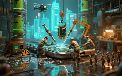 Smartphone repair, workers, smartphone camera replacement concepts, digital equipment repair, smartphones, phone repair concepts