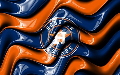 logotipo 3d de los astros de houston, 4k, ondas 3d naranja azul, grandes ligas, béisbol, bandera de los astros de houston, creativo, logotipo de los astros de houston, emblema de los astros de houston, equipo de beisbol americano, astros de houston