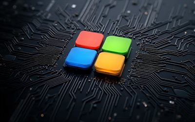 microsoftin logo, 4k, musta digitaalinen tausta, microsoftin tunnus, microsoft värillinen logo, microsoft, windows logo, windows