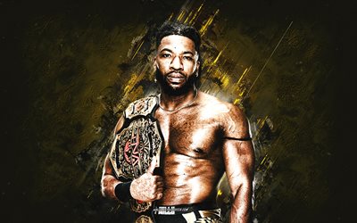 Trick Williams, WWE, American wrestler, golden stone background, NXT Champion, grunge art, USA, wrestling, Matrick Mondre Belton, Trick Williams WWE, World Wrestling Entertainment