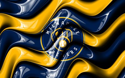 Milwaukee Brewers 3D logo, 4k, black yellow 3D waves, MLB, baseball, Milwaukee Brewers flag, Milwaukee Brewers logo, Milwaukee Brewers emblem, american baseball team, Milwaukee Brewers