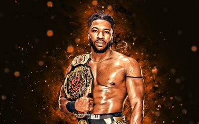 Trick Williams, 4k, orange neon lights, WWE, creative, american wrestler, Matrick Mondre Belton, Trick Williams with belts, orange abstract background, World Wrestling Entertainment, wrestlers, Trick Williams 4K