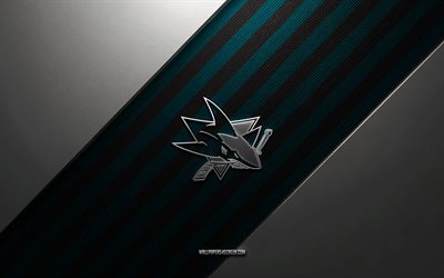 San Jose Sharks logo, 4k, steel background, American hockey club, blue black lines, San Jose Sharks emblem, NHL, hockey, San Jose Sharks, USA, San Jose Sharks metal logo, San Jose Sharks crest