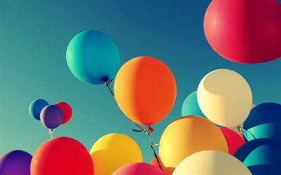 balões coloridos, céu, celebração