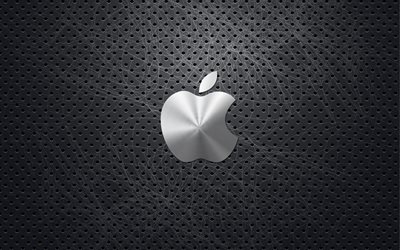 4k, Apple logo, metal grid, art, Apple, creative