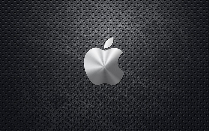 4k, Apple logosu, metal ızgara, sanat, Apple, yaratıcı