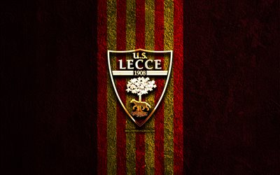 US Lecce golden logo, 4k, red stone background, Serie A, Italian football club, US Lecce logo, soccer, US Lecce emblem, US Lecce, football, Lecce FC