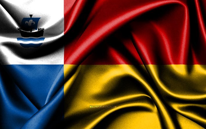 almeres flagga, 4k, holländska städer, tygflaggor, almeres dag, vågiga sidenflaggor, nederländerna, nederländernas städer, almere