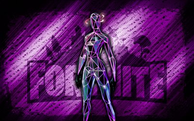 Iso Fortnite, 4k, purple diagonal background, grunge art, Fortnite, artwork, Iso Skin, Fortnite characters, Iso, Fortnite Iso Skin