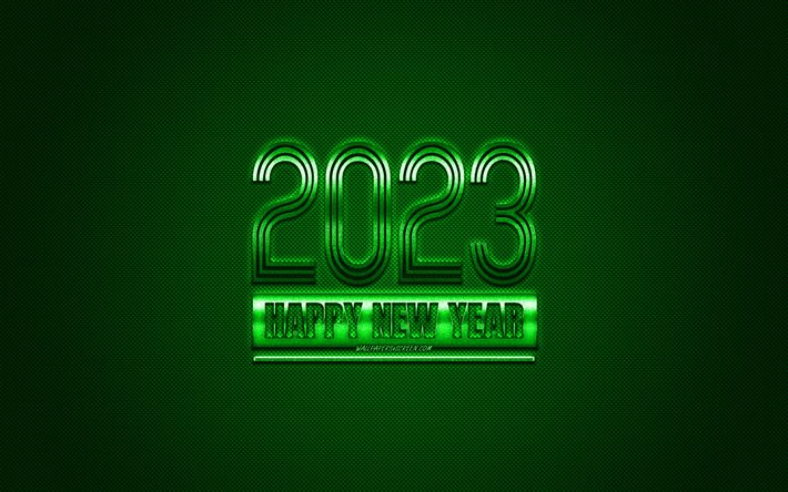2023 Happy New Year, green carbon texture, 2023 green background, 2023 concepts, 2023 green carbon background, Happy New Year 2023, carbon texture