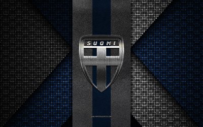 finlands fotbollslandslag, uefa, blåvit stickad textur, europa, finlands fotbollslandslags logotyp, fotboll, finlands fotbollslandslags emblem, finland