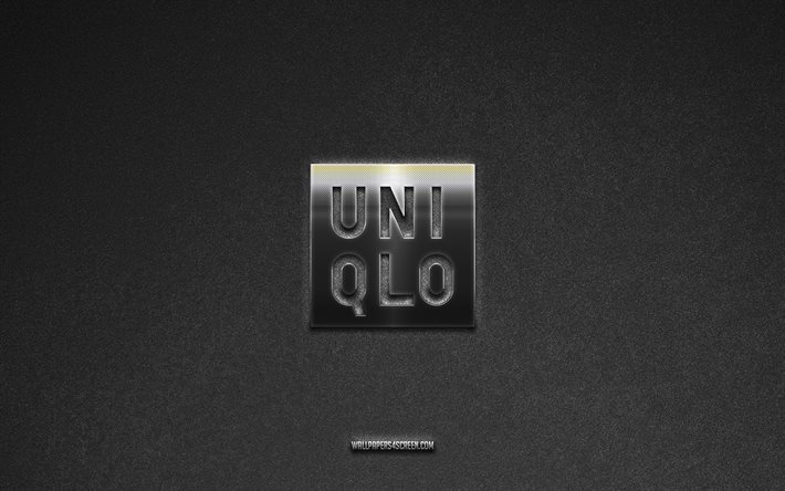uniqlo-logo, grauer steinhintergrund, uniqlo-emblem, herstellerlogos, uniqlo, herstellermarken, uniqlo-metalllogo, steinstruktur