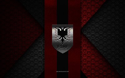 Albania national football team, UEFA, red black knitted texture, Europe, Albania national football team logo, soccer, Albania national football team emblem, football, Albania