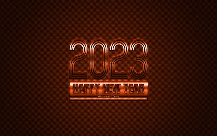 2023 Happy New Year, orange carbon texture, 2023 orange background, 2023 concepts, 2023 orange carbon background, Happy New Year 2023, carbon texture