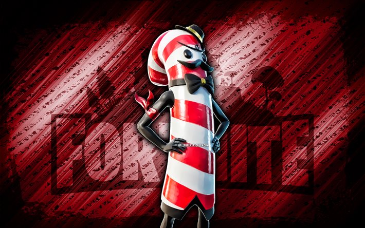 Mr Dappermint Fortnite, 4k, red diagonal background, grunge art, Fortnite, artwork, Mr Dappermint Skin, Fortnite characters, Mr Dappermint, Fortnite Mr Dappermint Skin