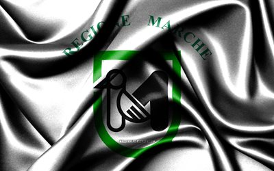 행진 깃발, 4k, 이탈리아 지역, 패브릭 플래그, 마르쉐의 날, 마르쉐의 국기, 물결 모양의 실크 깃발, 이탈리아의 지역, 마르쉐, 이탈리아