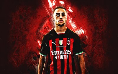 Sergino Dest, AC Milan, american football player, portrait, red stone background, Serie A, Italy, football