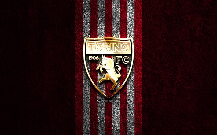 torino fc goldenes logo, 4k, roter steinhintergrund, serie a, italienischer fußballverein, torino fc-logo, fußball, torino fc-emblem, torino, torino fc