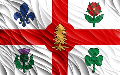 4k, モントリオールの旗, 波状の 3d フラグ, カナダの都市, モントリオールの日, 3d 波, モントリオール, カナダ