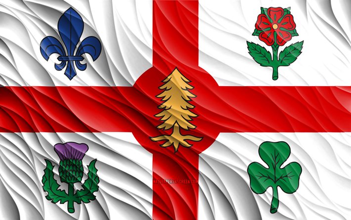 4k, bandiera di montreal, bandiere 3d ondulate, città canadesi, giorno di montreal, onde 3d, città del canada, montreal, canada