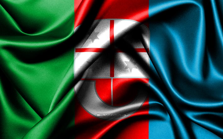 liguriens flagga, 4k, italienska regioner, tygflaggor, liguriens dag, vågiga sidenflaggor, italiens regioner, ligurien, italien