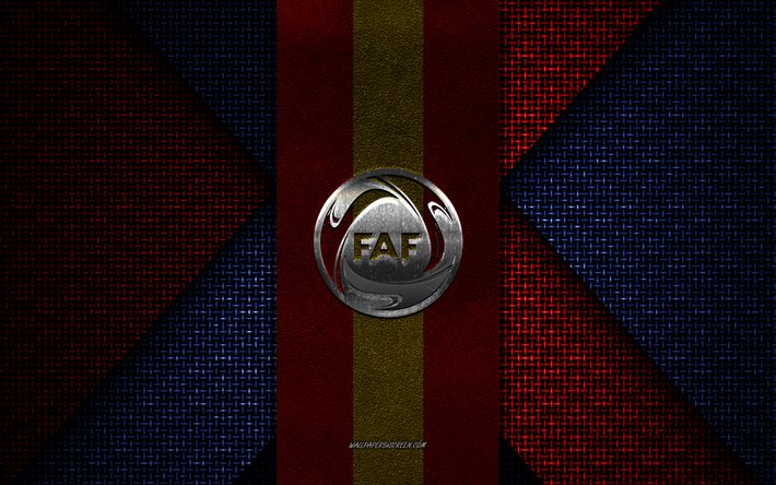 andorra-fußballnationalmannschaft, uefa, rot-gelb-blaue strickstruktur, europa, logo der andorra-fußballnationalmannschaft, fußball, emblem der andorra-fußballnationalmannschaft, andorra
