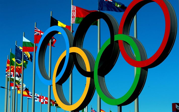 올림픽 상징, 4k, 올림픽 반지, 올림픽 게임, 국제올림픽위원회, 올림픽 게임의 상징