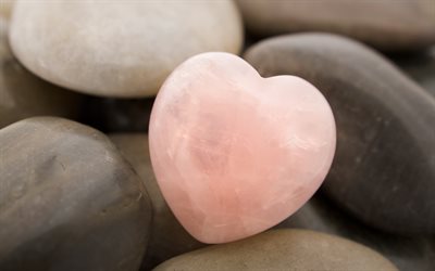 coração de pedra rosa, amor, pedra em forma de coração, fundo com coração, coração rosa, romance de fundo