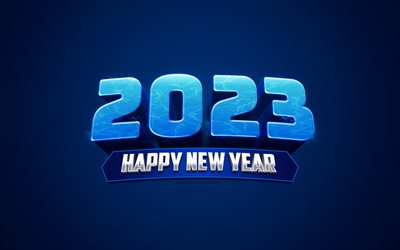 4k, 2023 नीली पृष्ठभूमि, 2023 हैप्पी न्यू ईयर, 2023 अवधारणाएं, 2023 3डी साइन, नया साल मुबारक हो 2023, 2023 3डी पृष्ठभूमि, 2023 ग्रीटिंग कार्ड