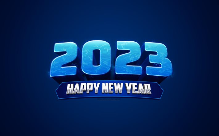 4k, 2023 blue background, 2023 Happy New Year, 2023 concepts, 2023 3d sign, Happy New Year 2023, 2023 3d background, 2023 greeting card