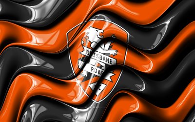 logo 3d del brisbane roar, 4k, onde 3d nere arancioni, lega a, calcio, bandiera di brisbane roar, creativo, logo brisbane roar, squadra di calcio australiana, il ruggito di brisbane, brisbane roar fc