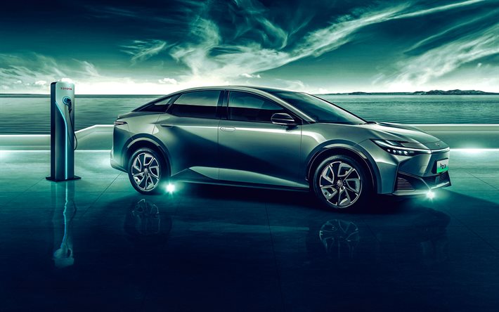 4k, Toyota bZ3, car charging, 2023 cars, electric cars, charging station, CN-spec, Silver Toyota bZ3, 2023 Toyota bZ3, japanese cars, Toyota