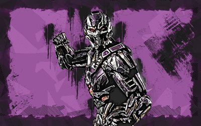 Triborg Smoke, 4k, grunge art, Mortal Kombat Mobile, creative, MKM, Mortal Kombat, MK Mobile, violet grunge background, Mortal Kombat X, Triborg Smoke Mortal Kombat