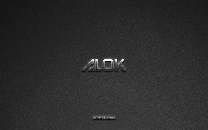 Alok logo, brands, gray stone background, Alok emblem, popular logos, Alok, metal signs, Alok metal logo, stone texture