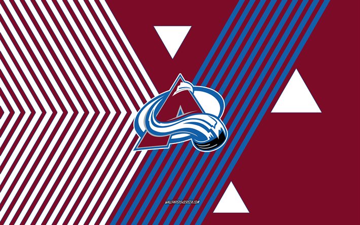 colorado avalanchen logo, 4k, amerikkalainen jääkiekkojoukkue, kastanjanruskeat siniset viivat taustalla, colorado avalanche, nhl, usa, viivapiirros, colorado avalanchen tunnus, jääkiekko