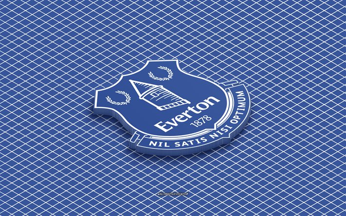 4k, Everton FC isometric logo, 3d art, English football club, isometric art, Everton FC, blue background, Premier League, England, football, isometric emblem, Everton FC logo