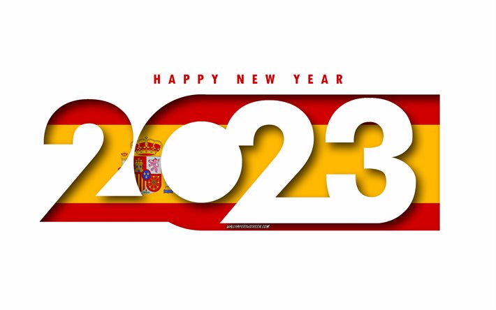 नया साल मुबारक हो 2023 स्पेन, सफेद पृष्ठभूमि, स्पेन, न्यूनतम कला, 2023 स्पेन अवधारणाओं, स्वीडन 2023, 2023 स्पेन पृष्ठभूमि, 2023 हैप्पी न्यू ईयर स्पेन