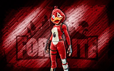 Red Quackling Fortnite, 4k, red diagonal background, grunge art, Red Quackling, artwork, Red Quackling Skin, Fortnite characters, Fortnite Red Quackling Skin