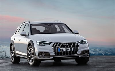 des universaux, en 2017, l'Audi A4 Allroad Quattro, montagnes, blanc audi