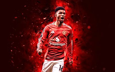 4k, amad diallo, manchester united fc, premier league, ivorische fußballer, rote neonlichter, amad diallo 4k, fußball, mann vereinigt, amad diallo manchester united