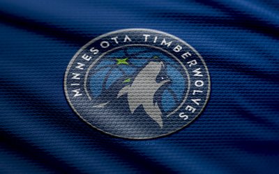minnesota timberwolves kumaş logosu, 4k, mavi kumaş arka plan, nba, bokh, basketbol, minnesota timberwolves logosu, minnesota timberwolves amblemi, amerikan basketbol takımı, minnesota timberwolves