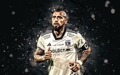 arturo vidal, 4k, weiße neonlichter, colo colo fc, chilenische primera division, chilenische fußballer, arturo vidal 4k, fußball, club social y deportivo colo colo, arturo vidal colo colo