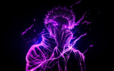 Sukuna, 4k, neon lights, Jujutsu Kaisen, protagonist, manga, Gojo Satoru, Jujutsu Kaisen series, Jujutsu Kaisen characters, artwork, Sukuna Jujutsu Kaisen