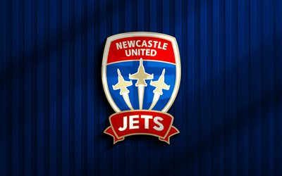 4k, Newcastle Jets 3D logo, A-League, blue 3D background, soccer, Newcastle Jets emblem, football, Newcastle Jets logo, Melbourne Victory, Australian football club, Newcastle Jets FC